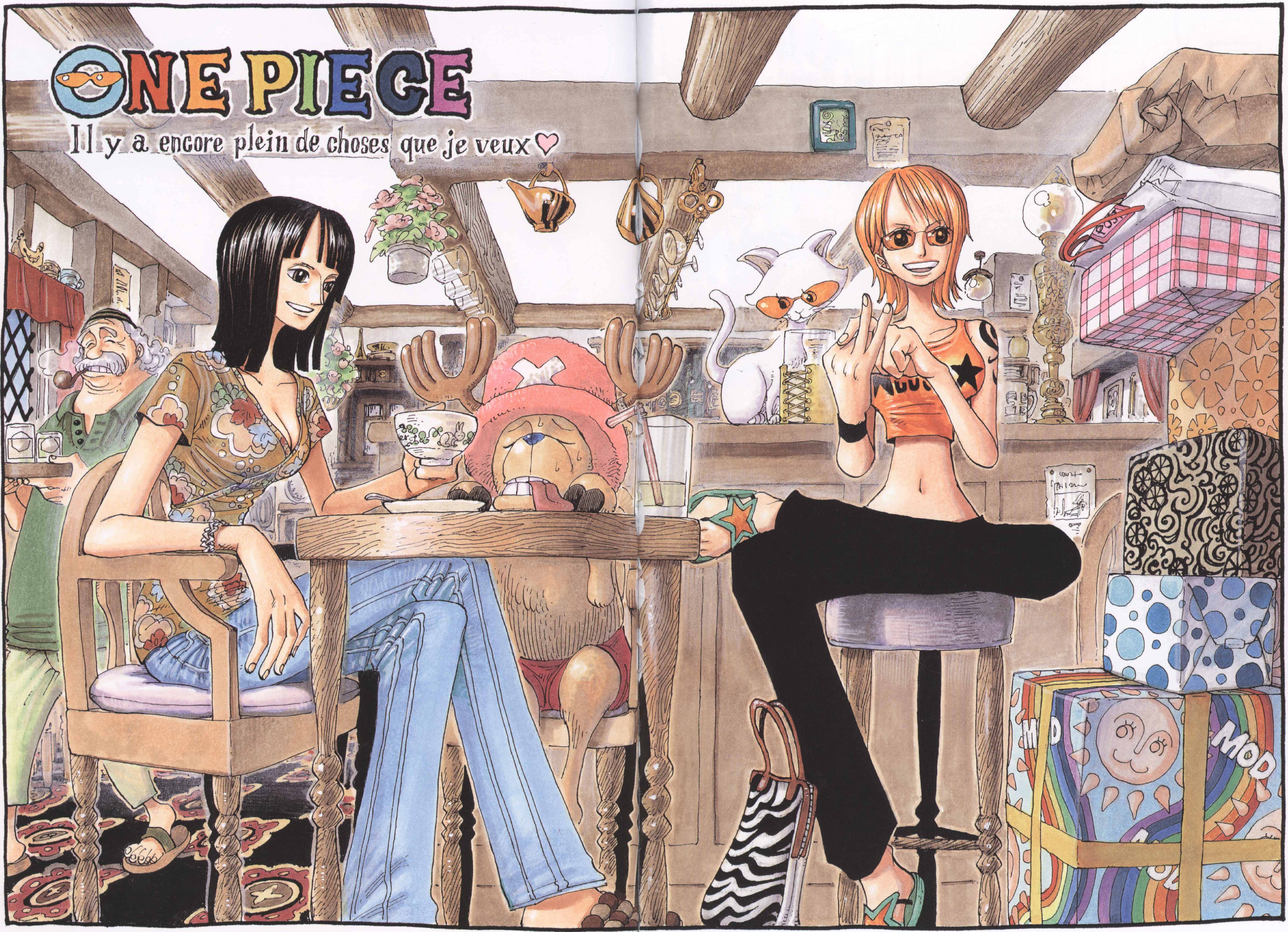 One Piece characters in a cafe
