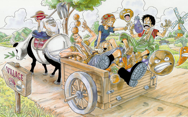 One Piece characters in a cart