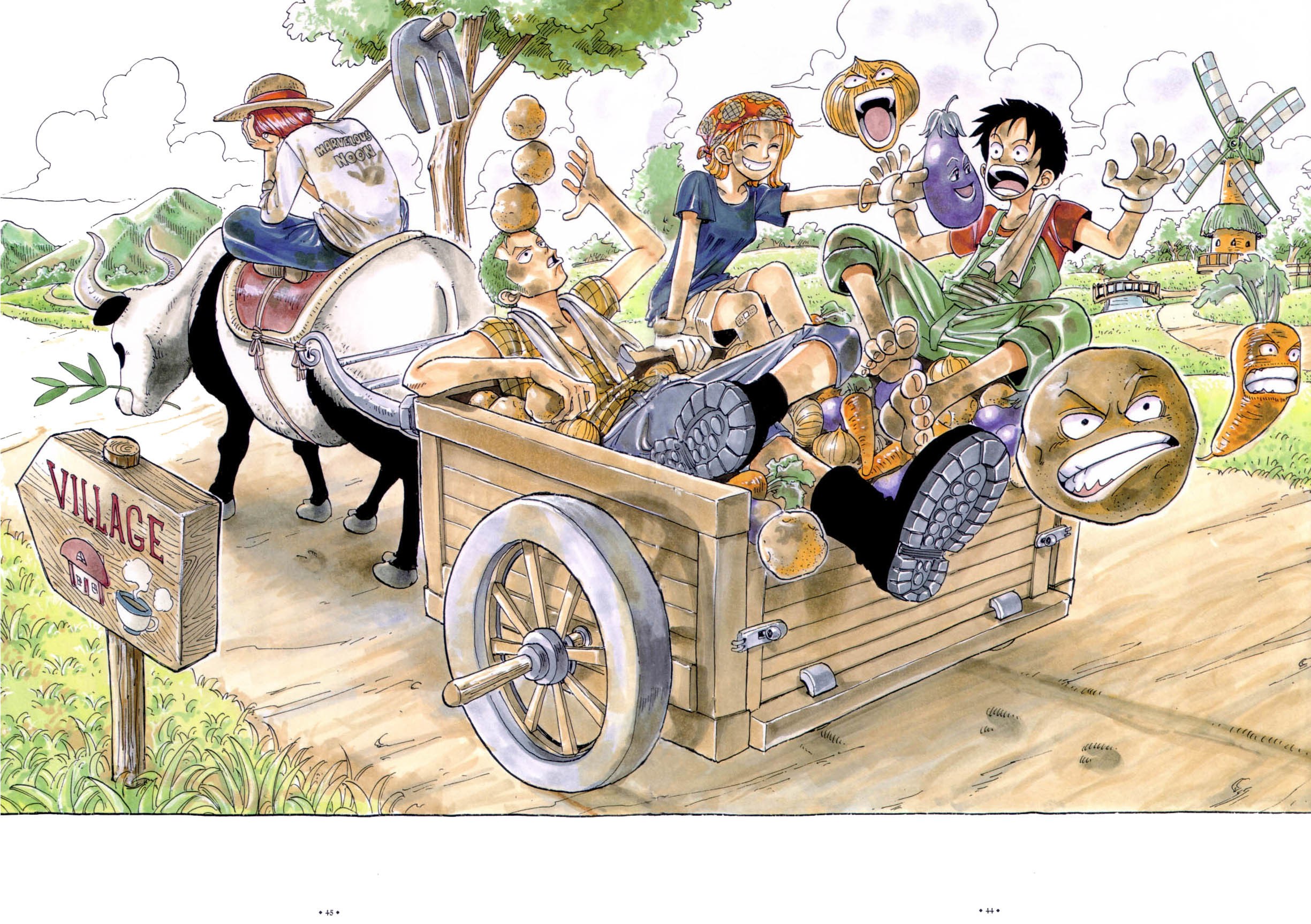 One Piece characters in a cart