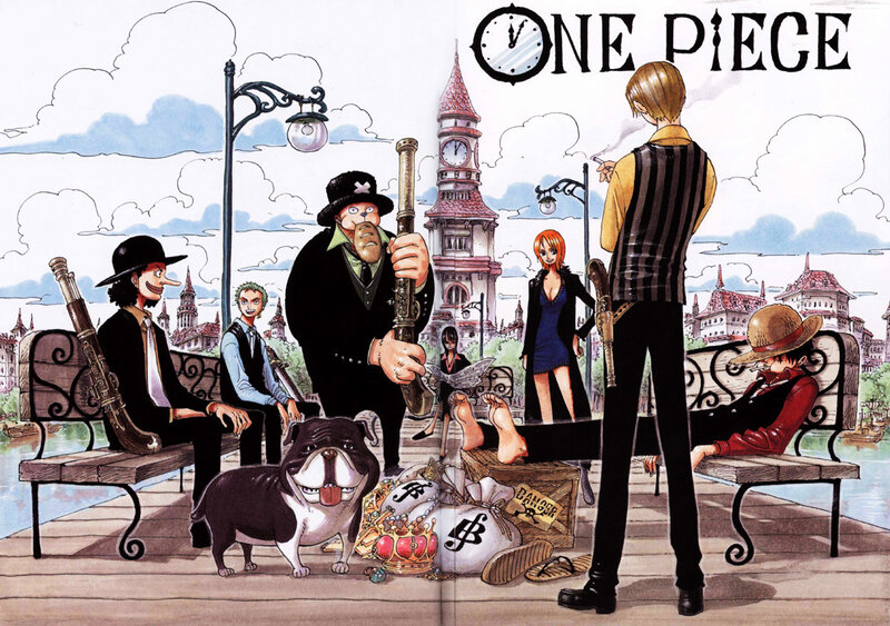 One Piece characters in a city