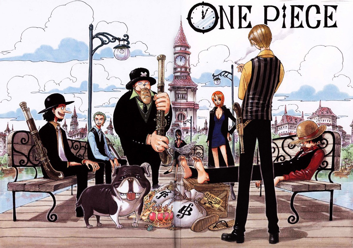 One Piece characters in a city