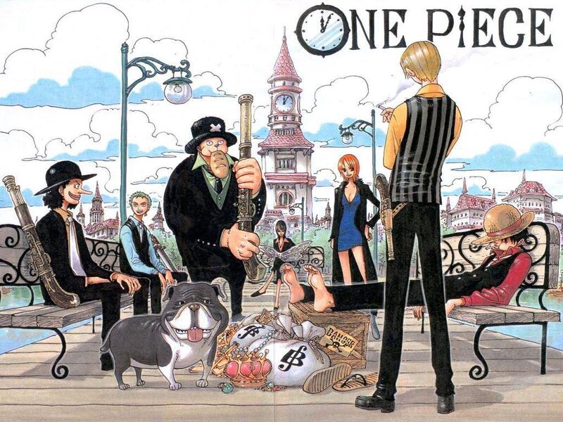One Piece characters in a city