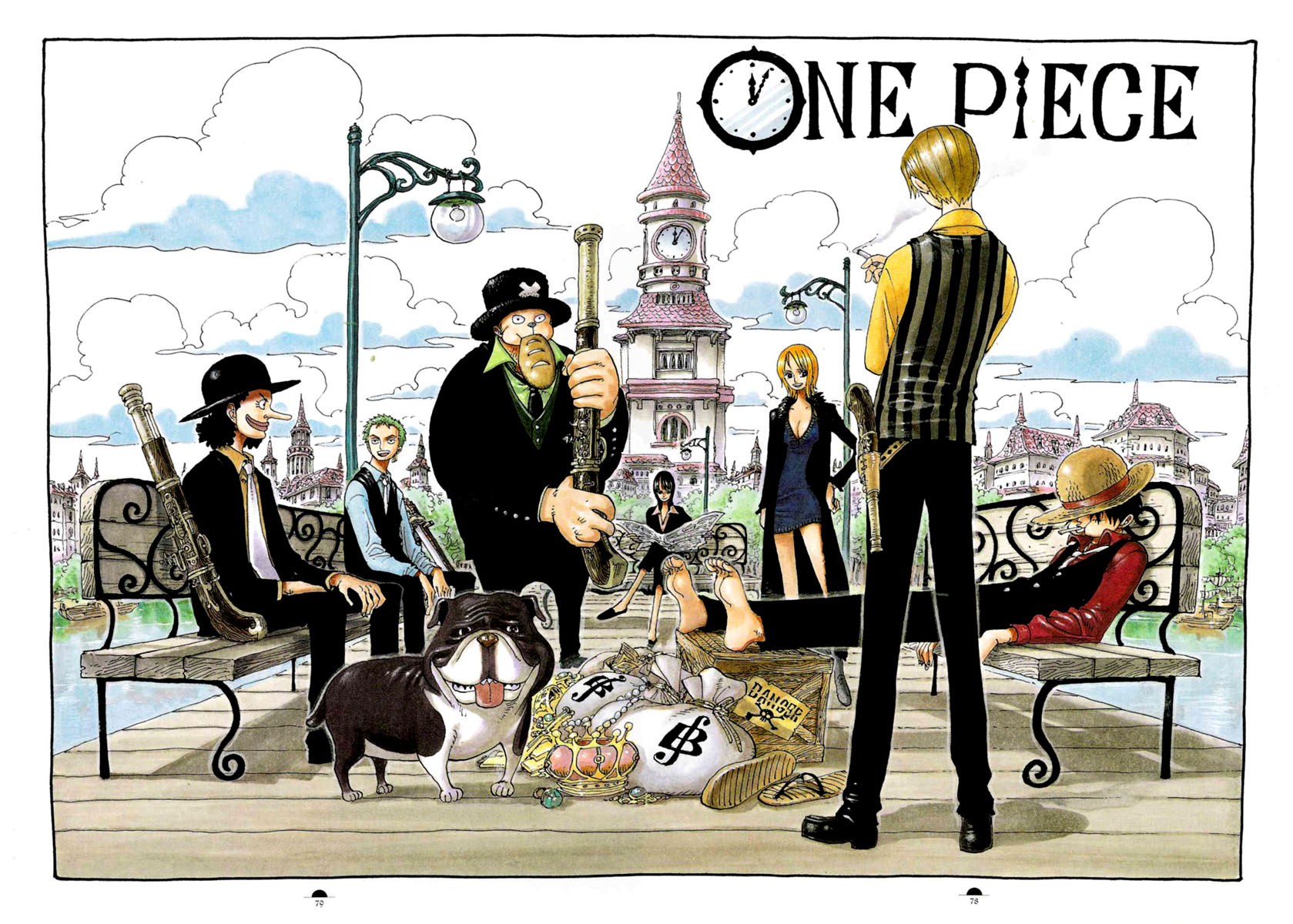 One Piece characters in a city