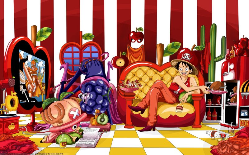 One Piece characters in a fruit-themed room