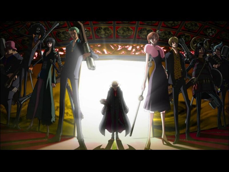 One Piece characters in a hall