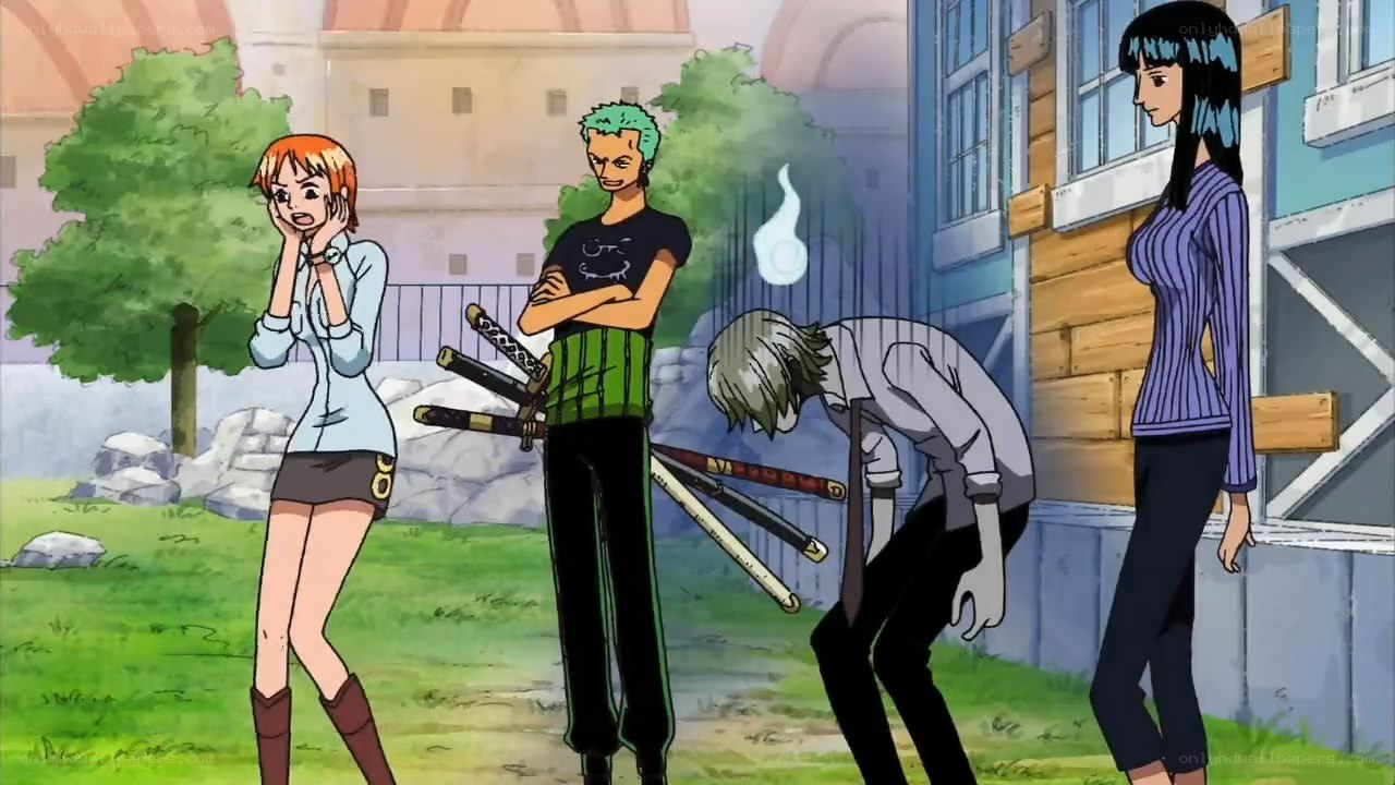 One Piece characters in a town