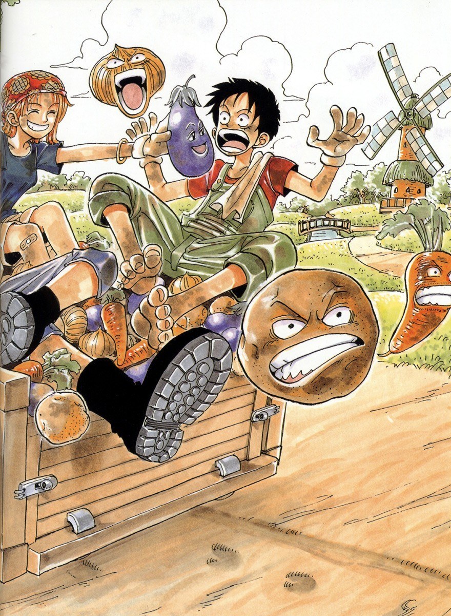 One Piece characters in a vegetable cart