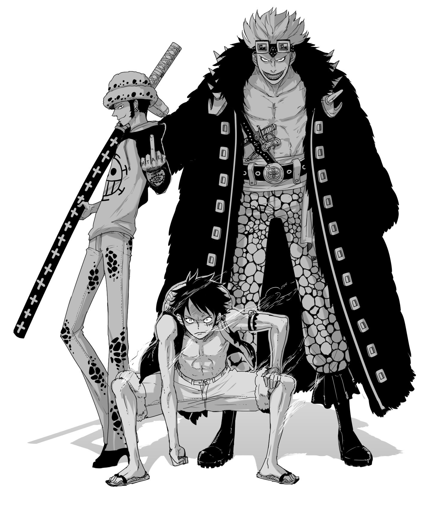 One Piece characters in black and white