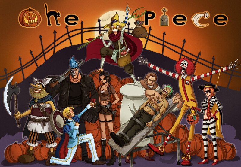 One Piece Characters in Halloween Costumes — Orange, Festive