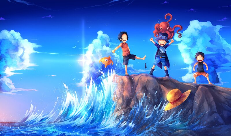One Piece characters on a cliff