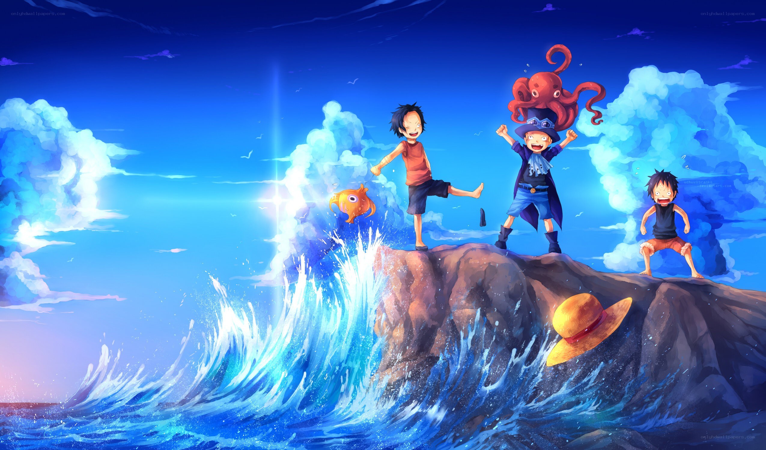 One Piece characters on a cliff
