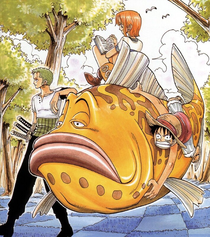 One Piece characters on a fish