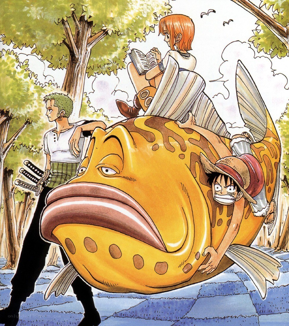 One Piece characters on a fish