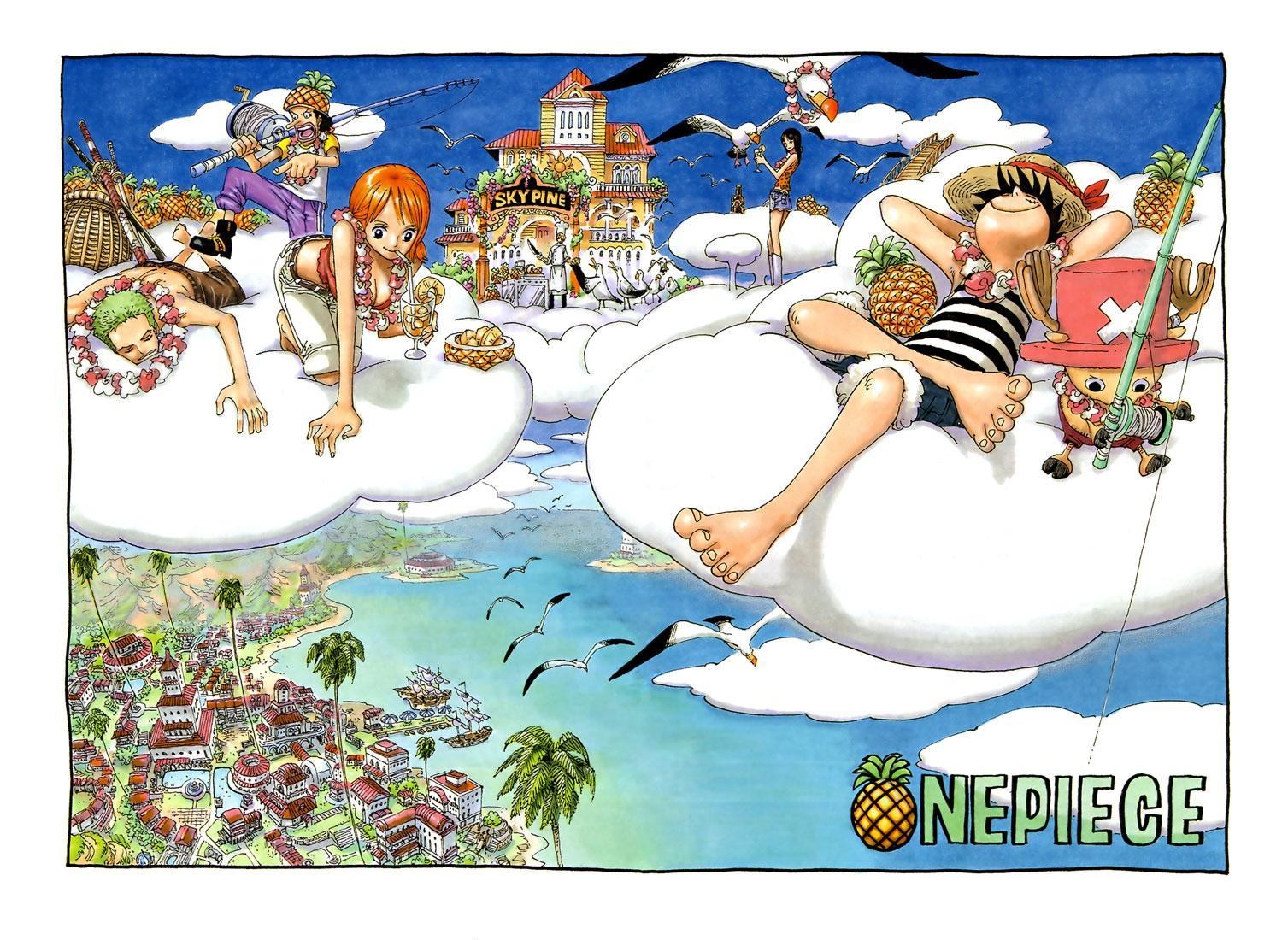One Piece characters on clouds