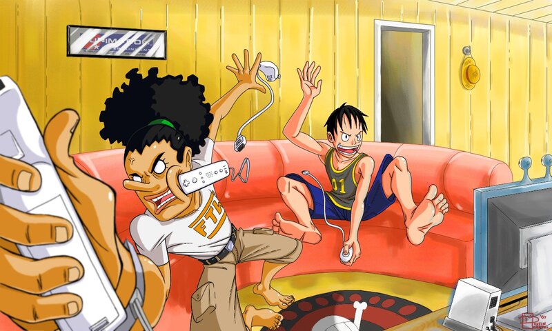 One Piece characters playing video games
