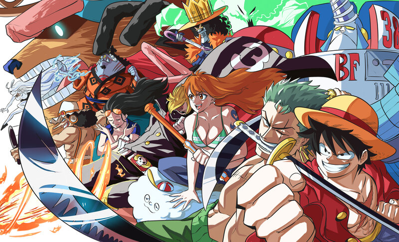 One Piece Characters — Red, Action-packed