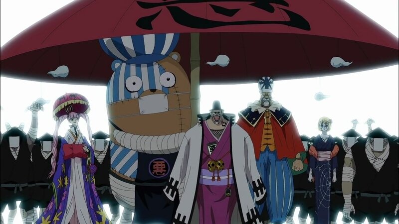 One Piece characters under an umbrella