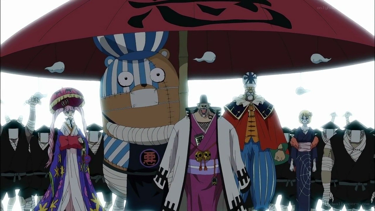 One Piece characters under an umbrella