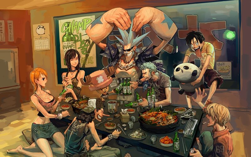 One Piece crew at a dinner table