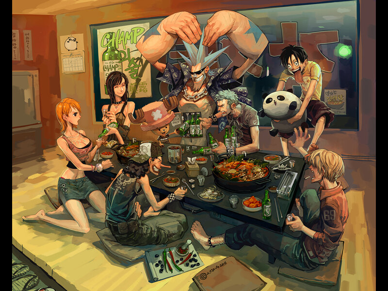 One Piece crew at a dinner table