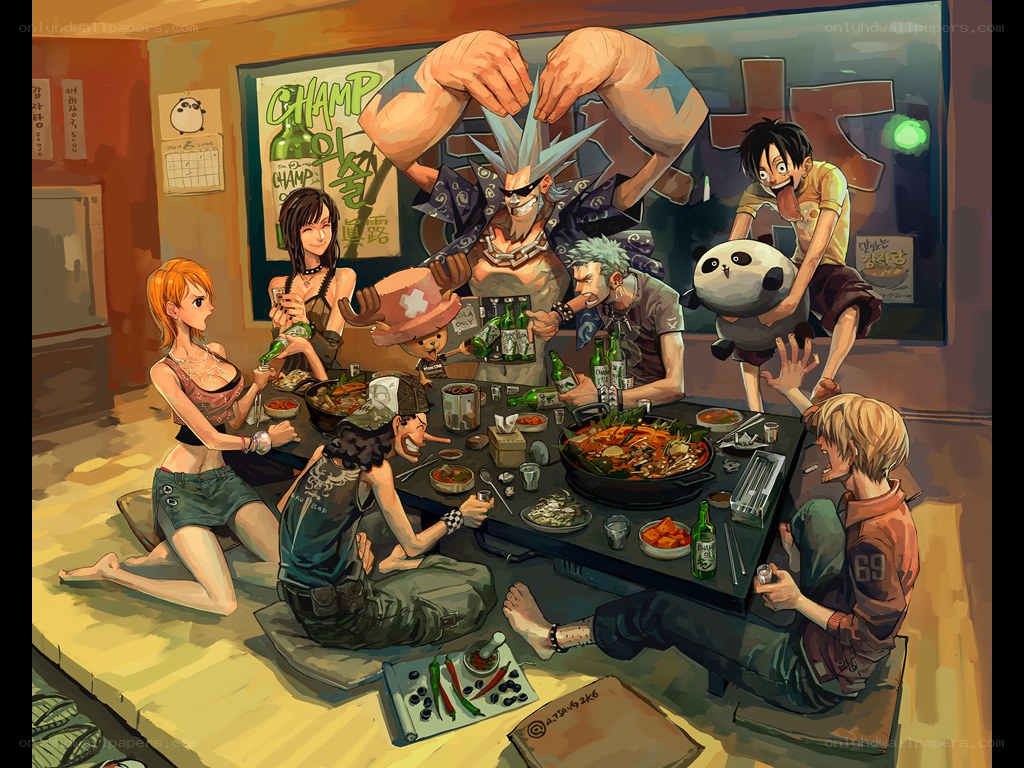 One Piece crew at a dinner table