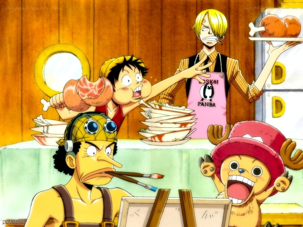 One Piece crew at a restaurant
