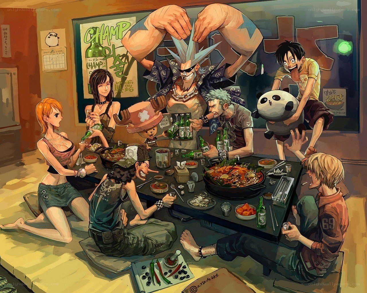 One Piece crew at a restaurant