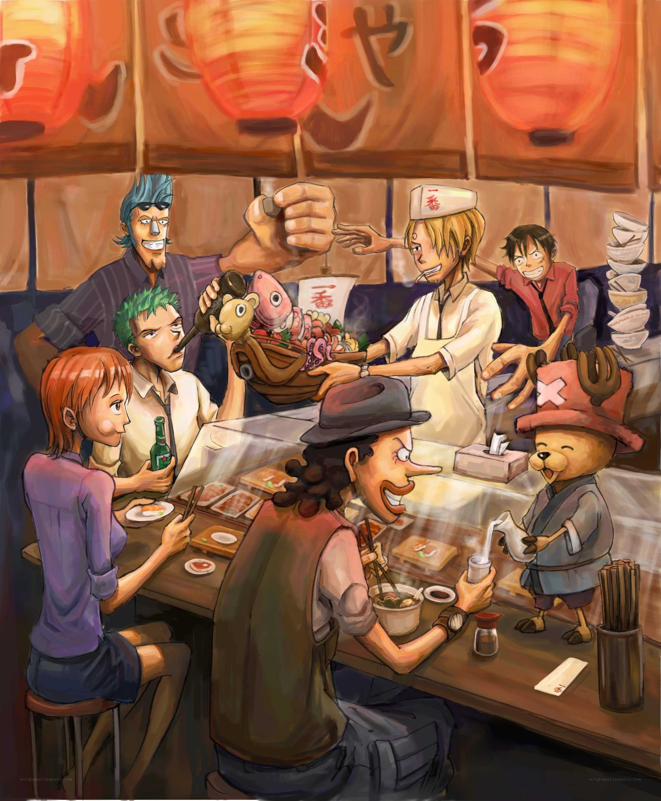 One Piece crew at a sushi bar