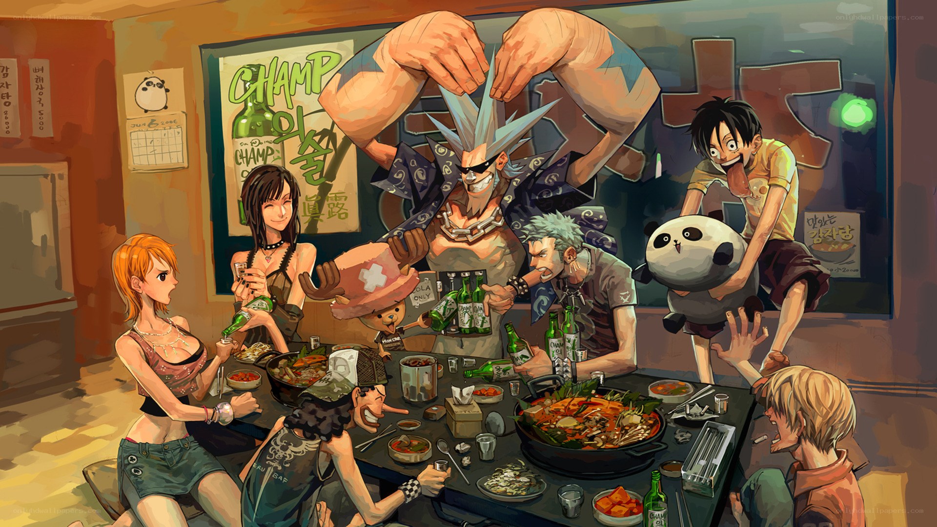 One Piece crew at dinner