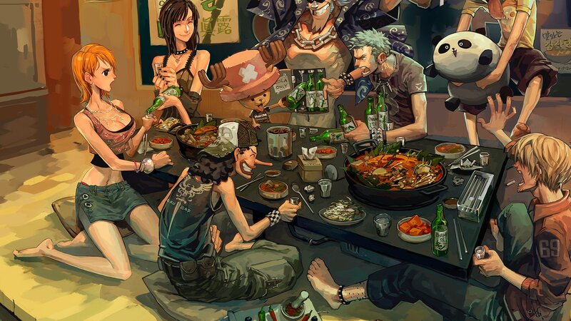 One Piece crew at dinner