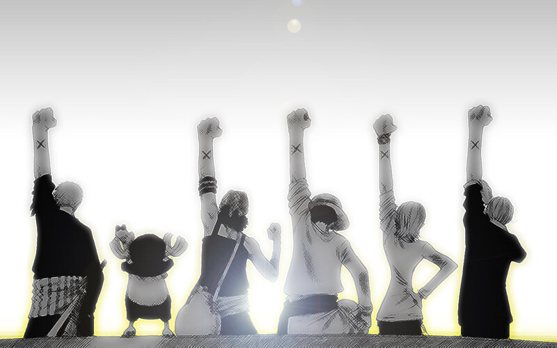One Piece crew cheering