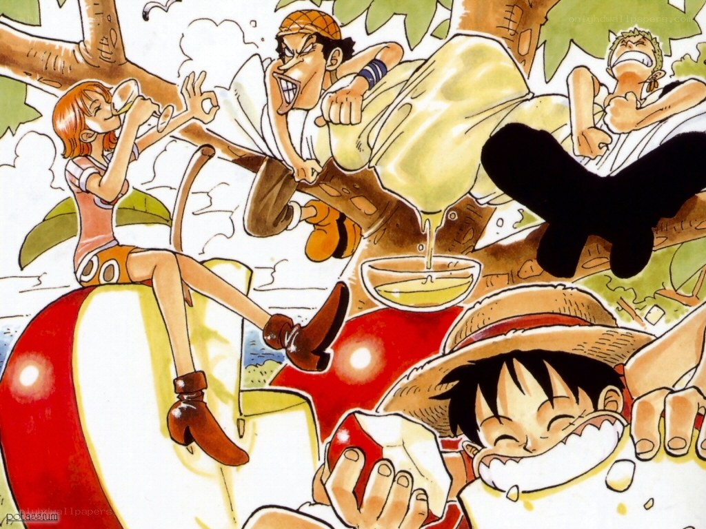 One Piece crew eating fruit