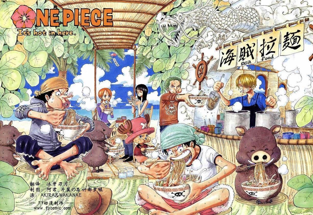 One Piece crew eating noodles