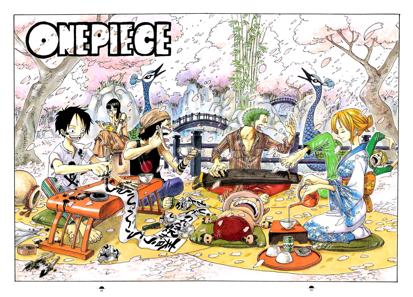 One Piece crew in a garden