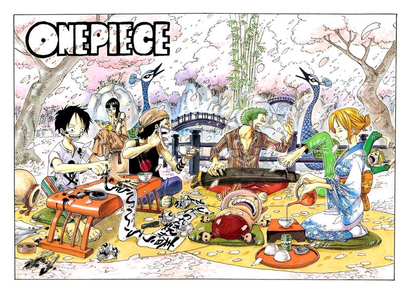 One Piece crew in a garden
