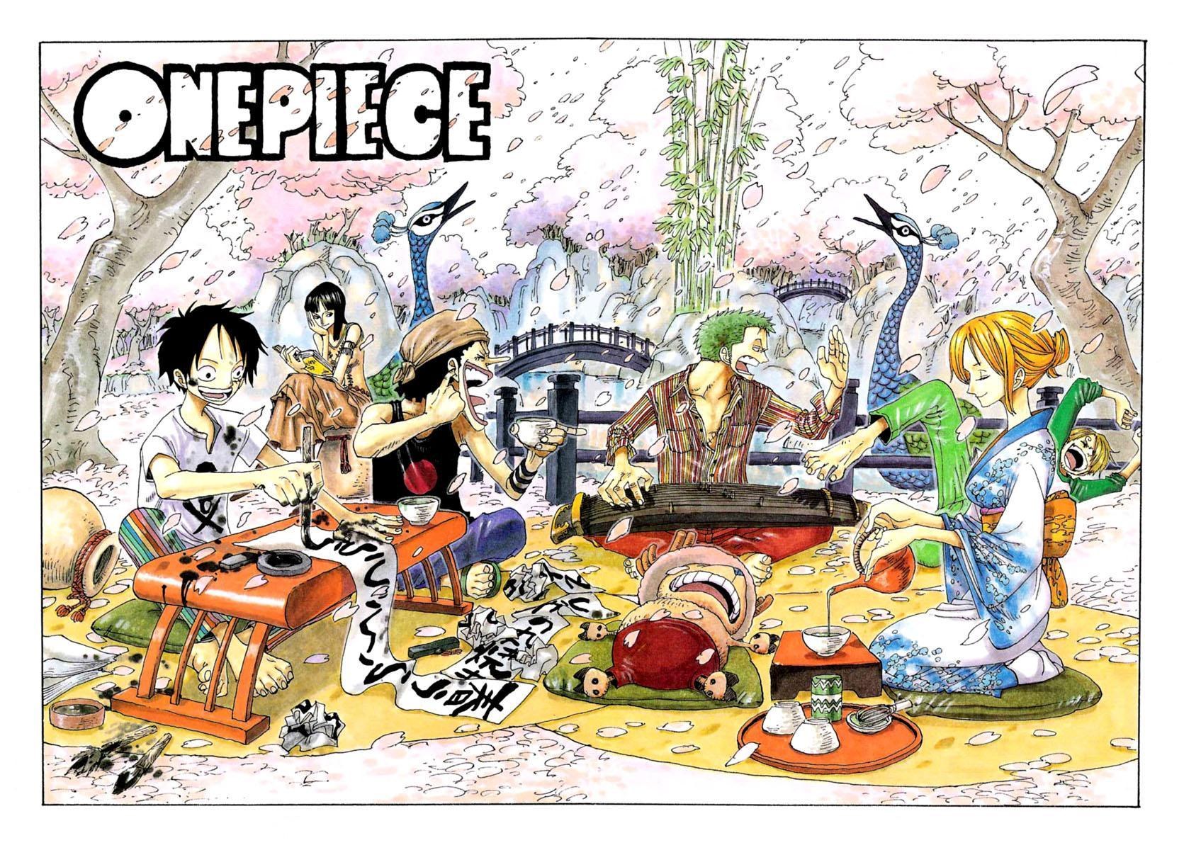 One Piece crew in a garden