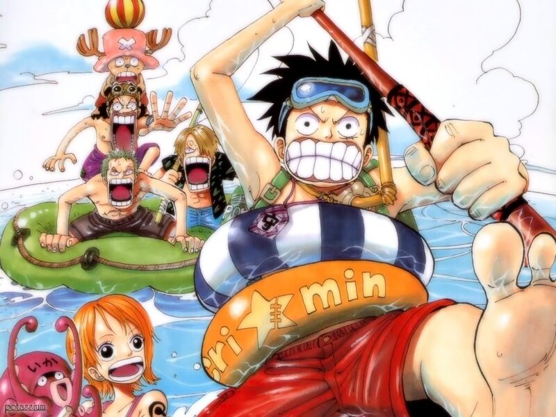 One Piece crew in a water fight