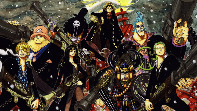 One Piece Crew in Battle — Black, Dramatic, Winter