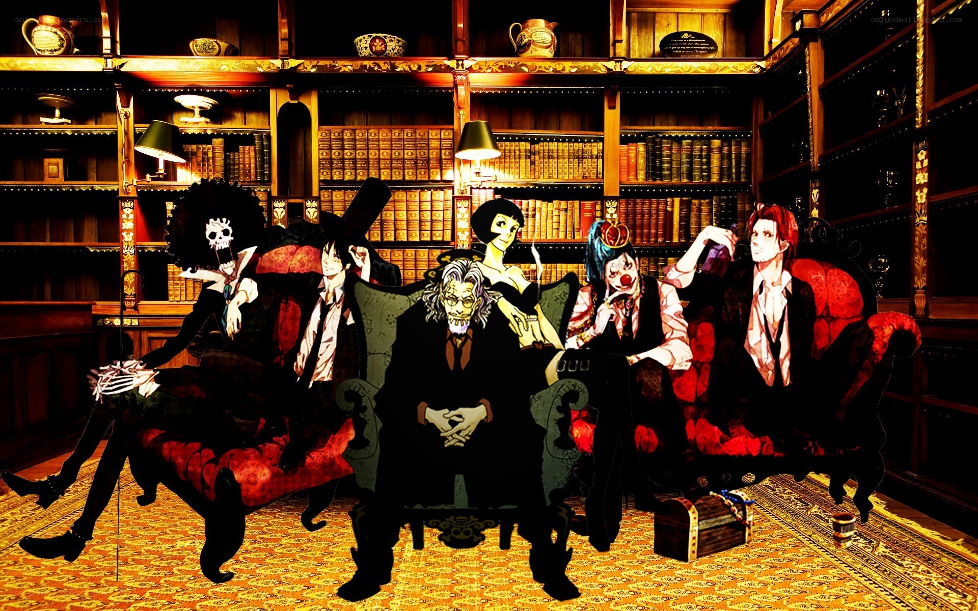 One Piece crew in library