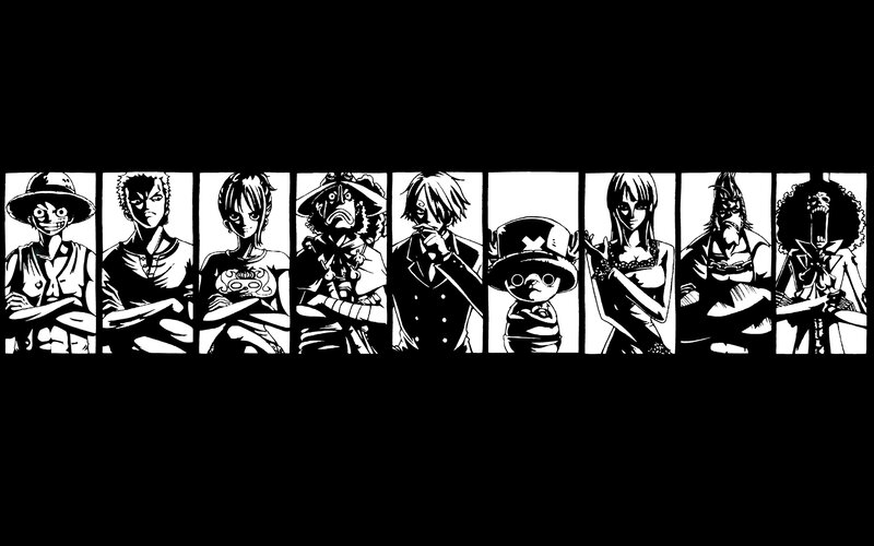 One Piece Crew Members — Black, Dramatic, Manga, Anime Characters, Black and White Art
