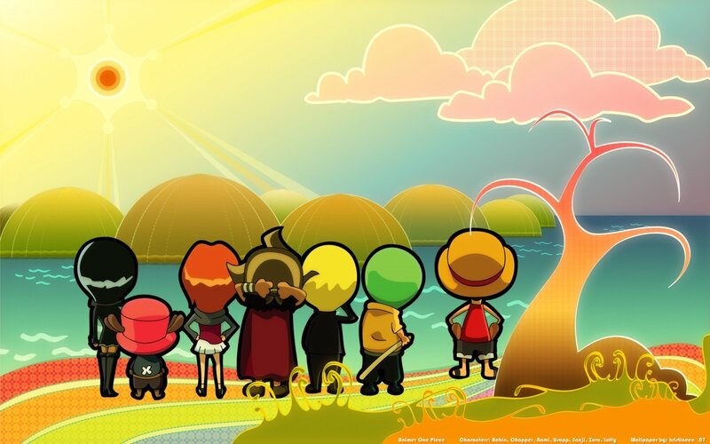 One Piece crew on a sunny island