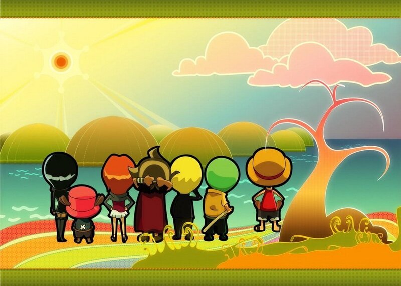 One Piece crew on a sunny island