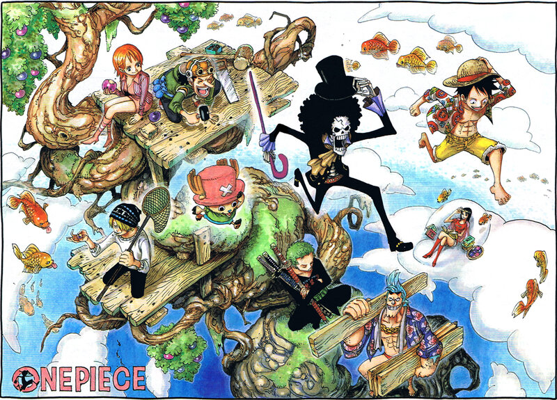 One Piece crew on a tree island