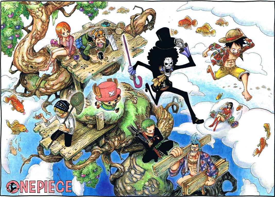 One Piece crew on a tree island