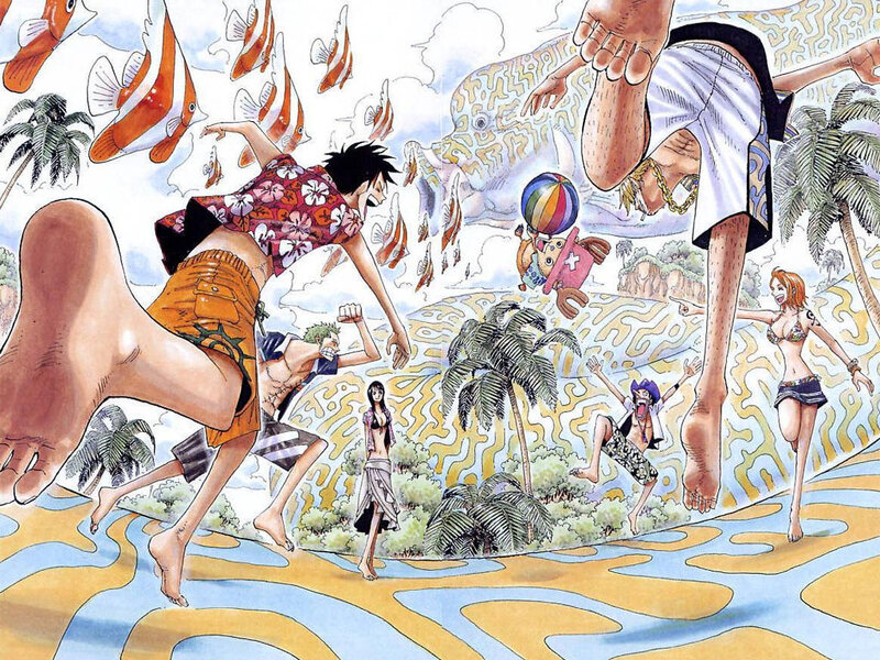 One Piece crew on a tropical island