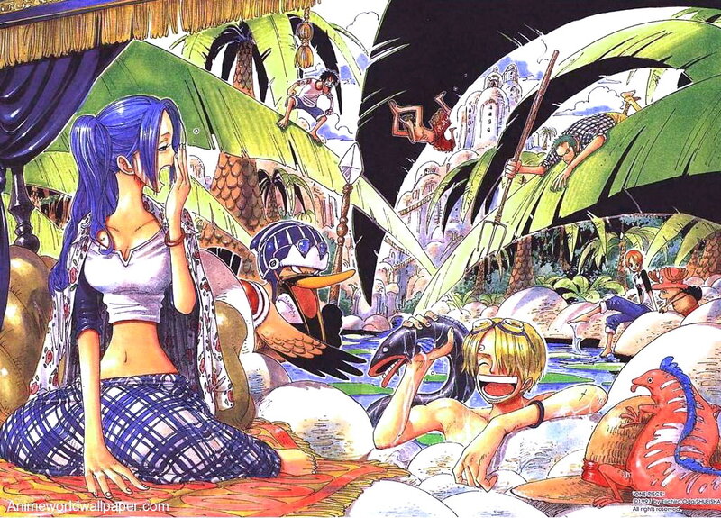 One Piece crew on a tropical island