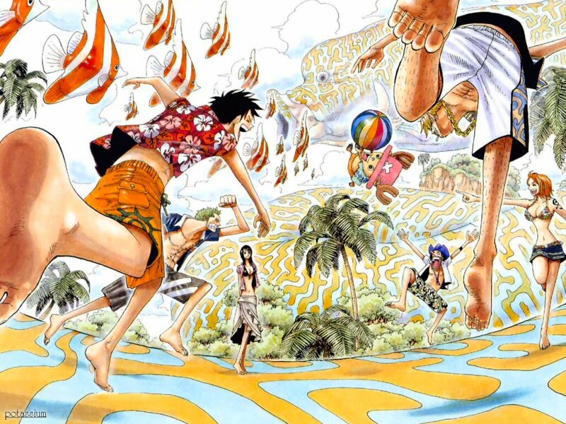 One Piece crew on a tropical island