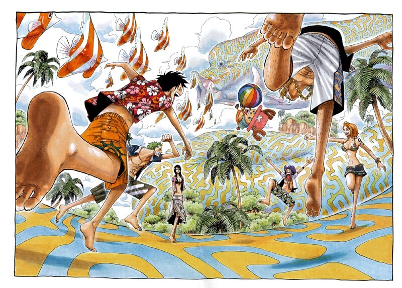 One Piece Crew on Beach — Blue, Chaotic
