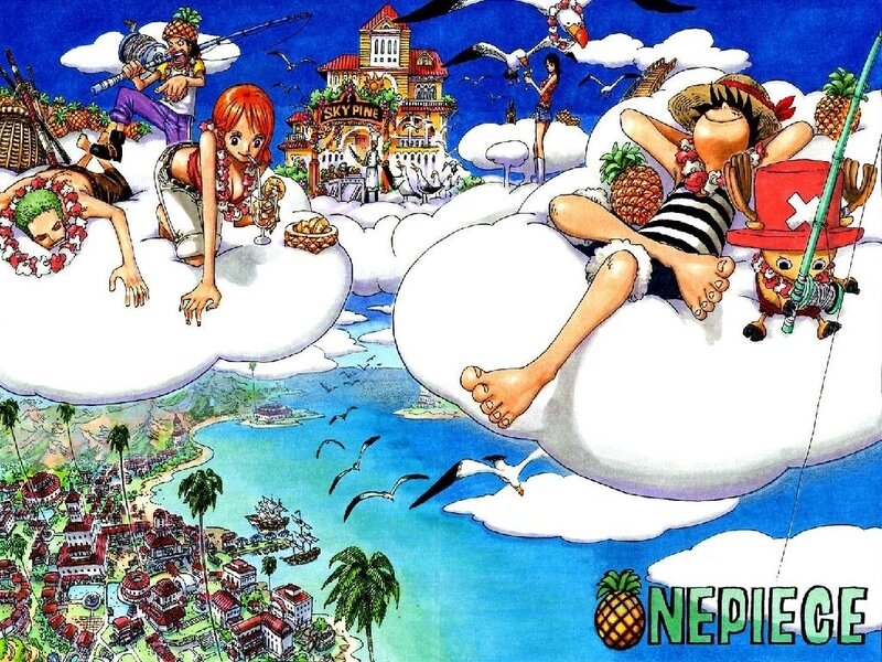 One Piece Crew on Clouds — Blue, Playful