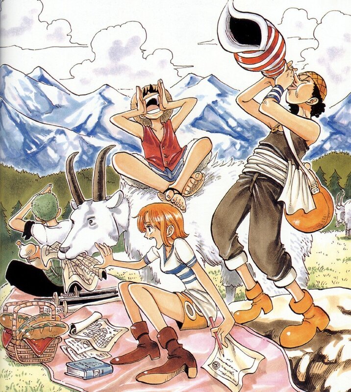 One Piece crew on mountain adventure